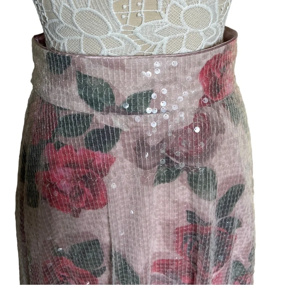 NWT Eliza J Sequin Floral A-line Skirt In Blush size 8 fairy romantic feminine